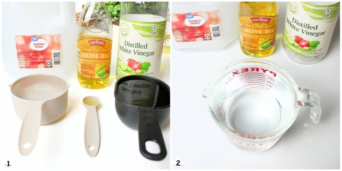 measure out ingredients and mix water with vinegar use oil separately.