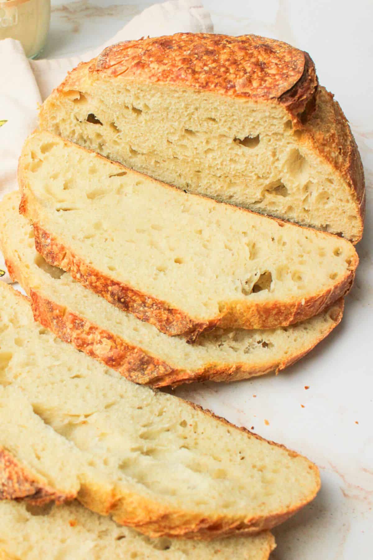 sliced sourdough bread loaf.