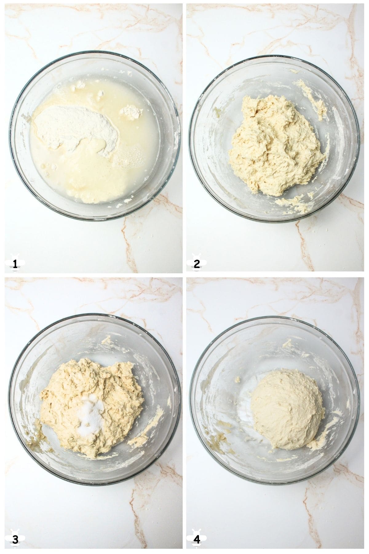 mix ingredients and add salt and mix dough.