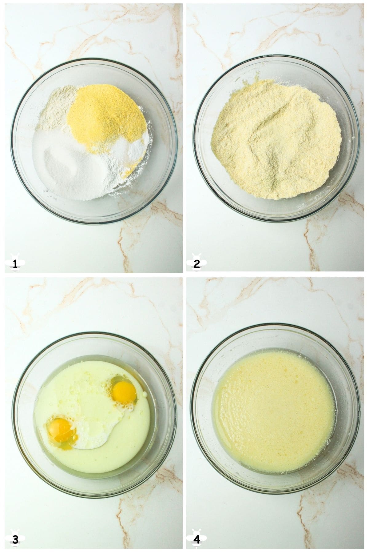 mix dry ingredients in a bowl and mix wet in another.