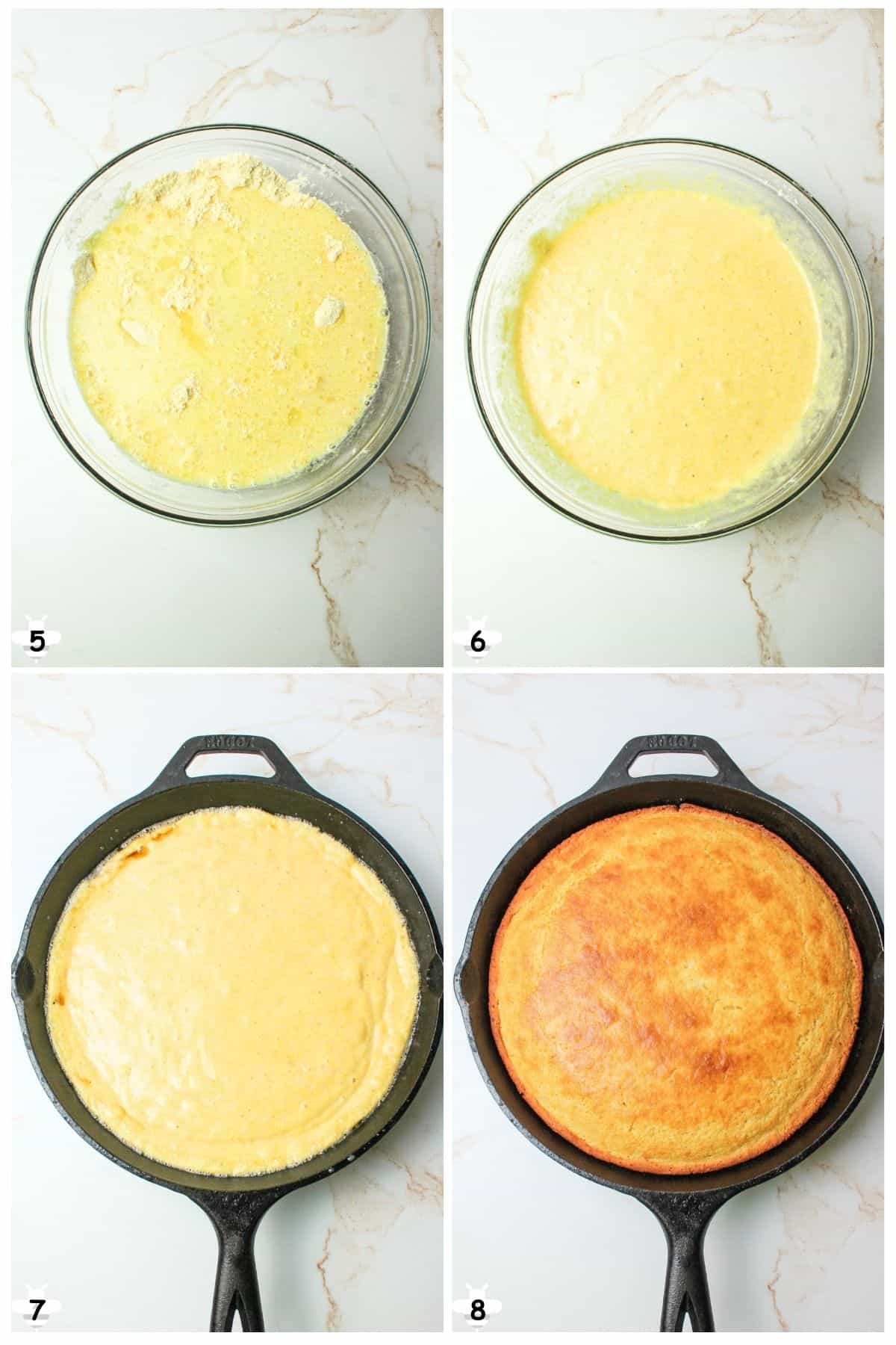 combine wet and dry and add to preheated skillet and bake.