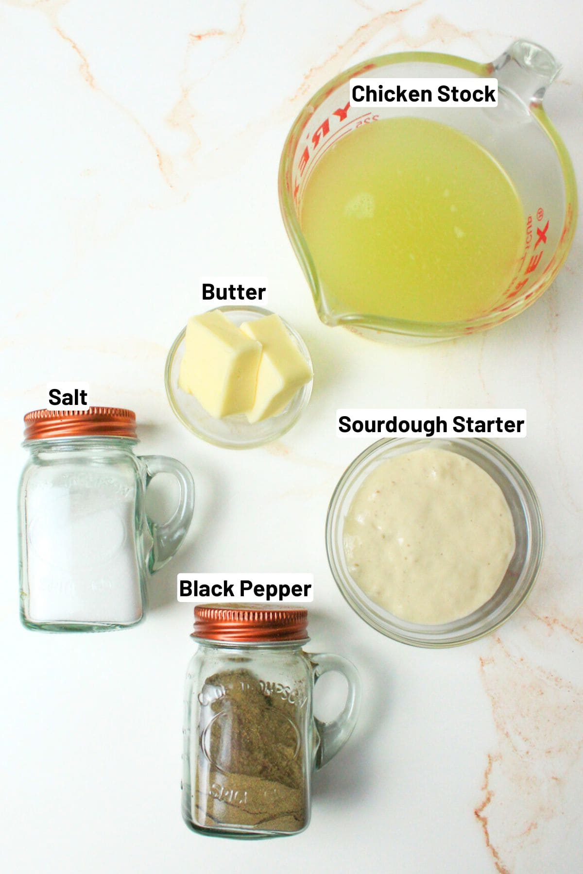 labeled ingredients needed to make sourdough gravy.