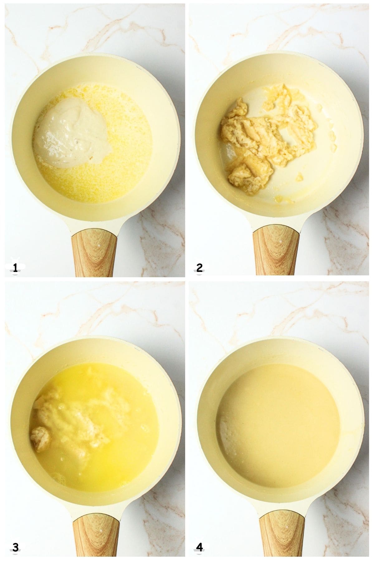 melt butter, whisk in starter, add broth and cook until thickened.