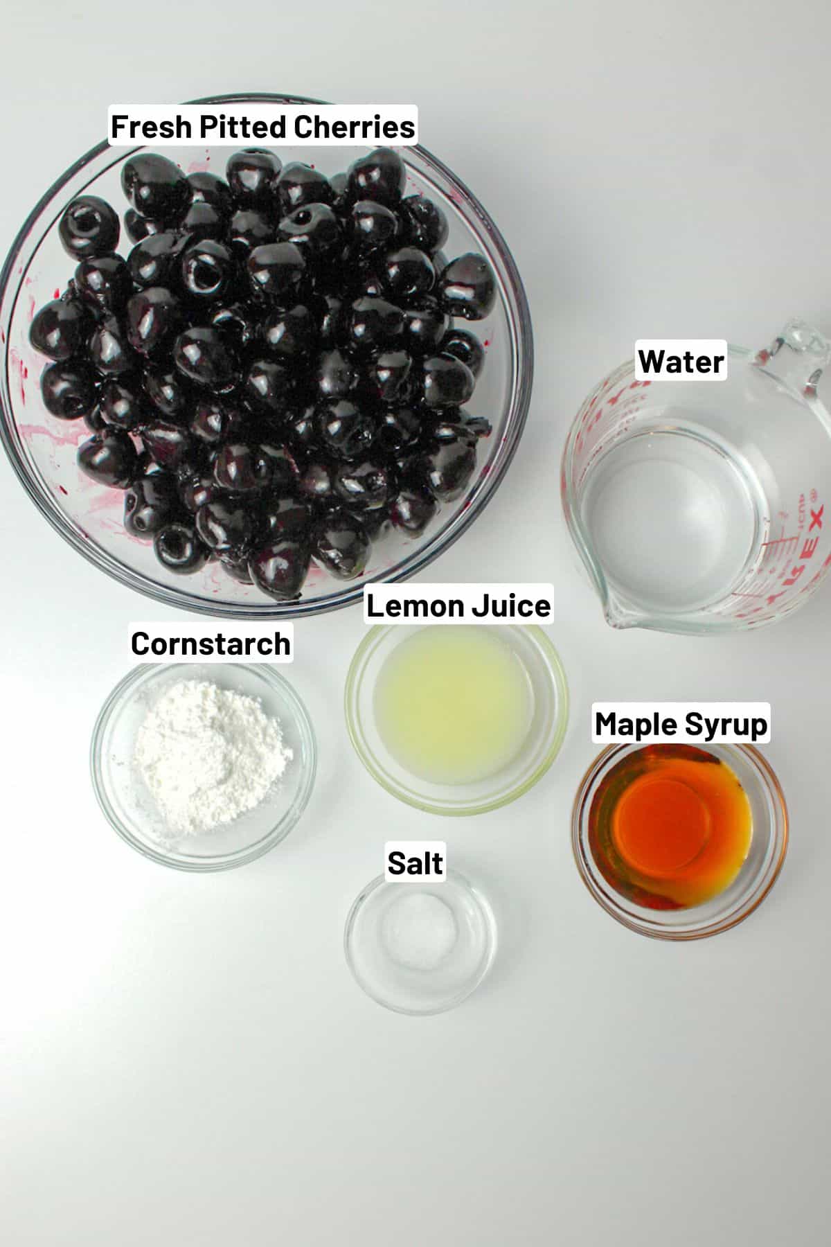 labeled ingredients needed to make sugar free cherry pie filling.