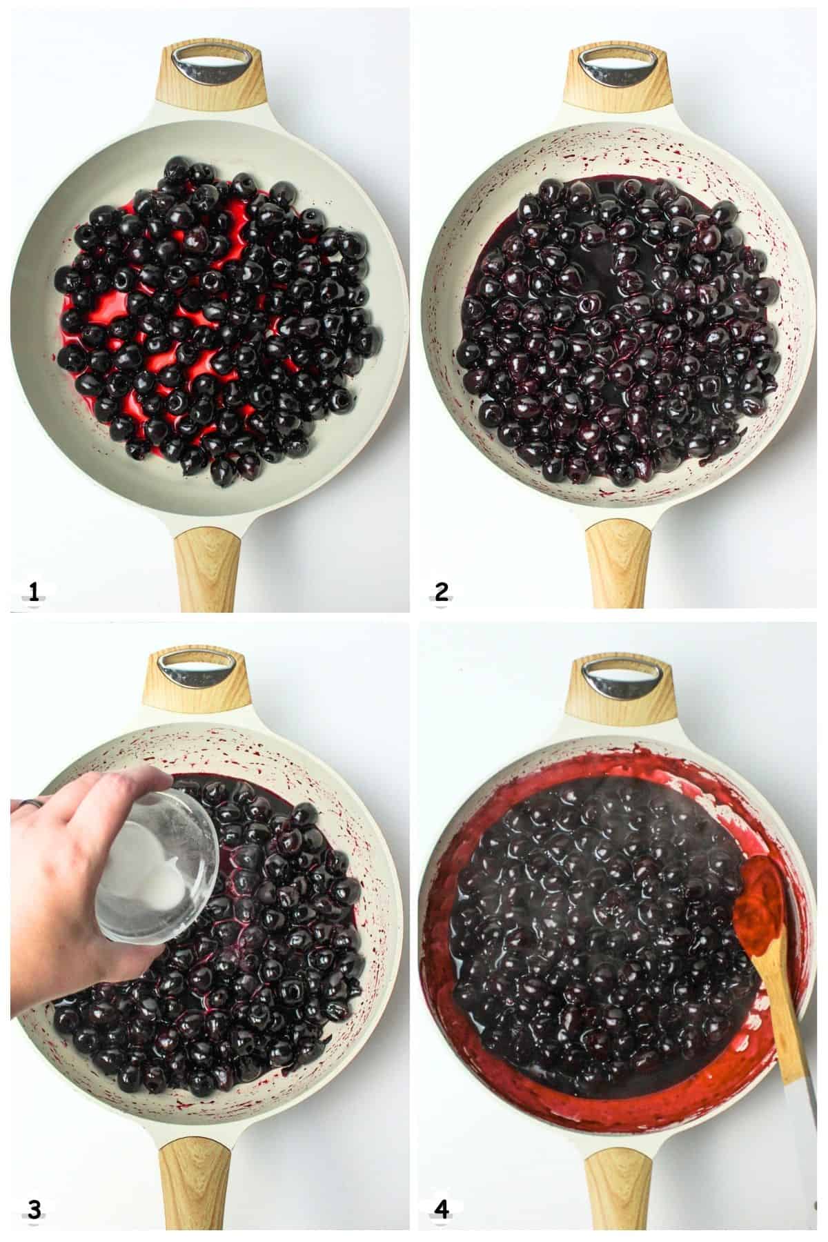 heat cherries and stir in ingredients, cook until thickened.