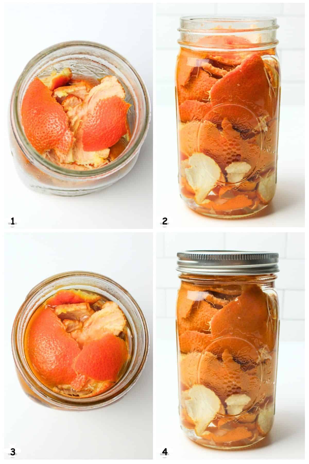 put peels in jar, fill completely, top with vinegar and seal closed.