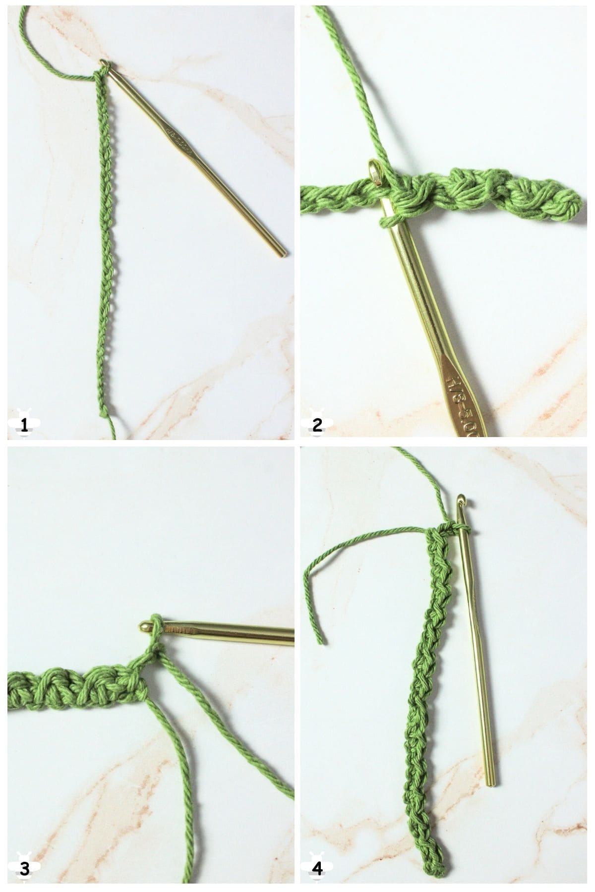start the chain and continue with pattern for next few rows.