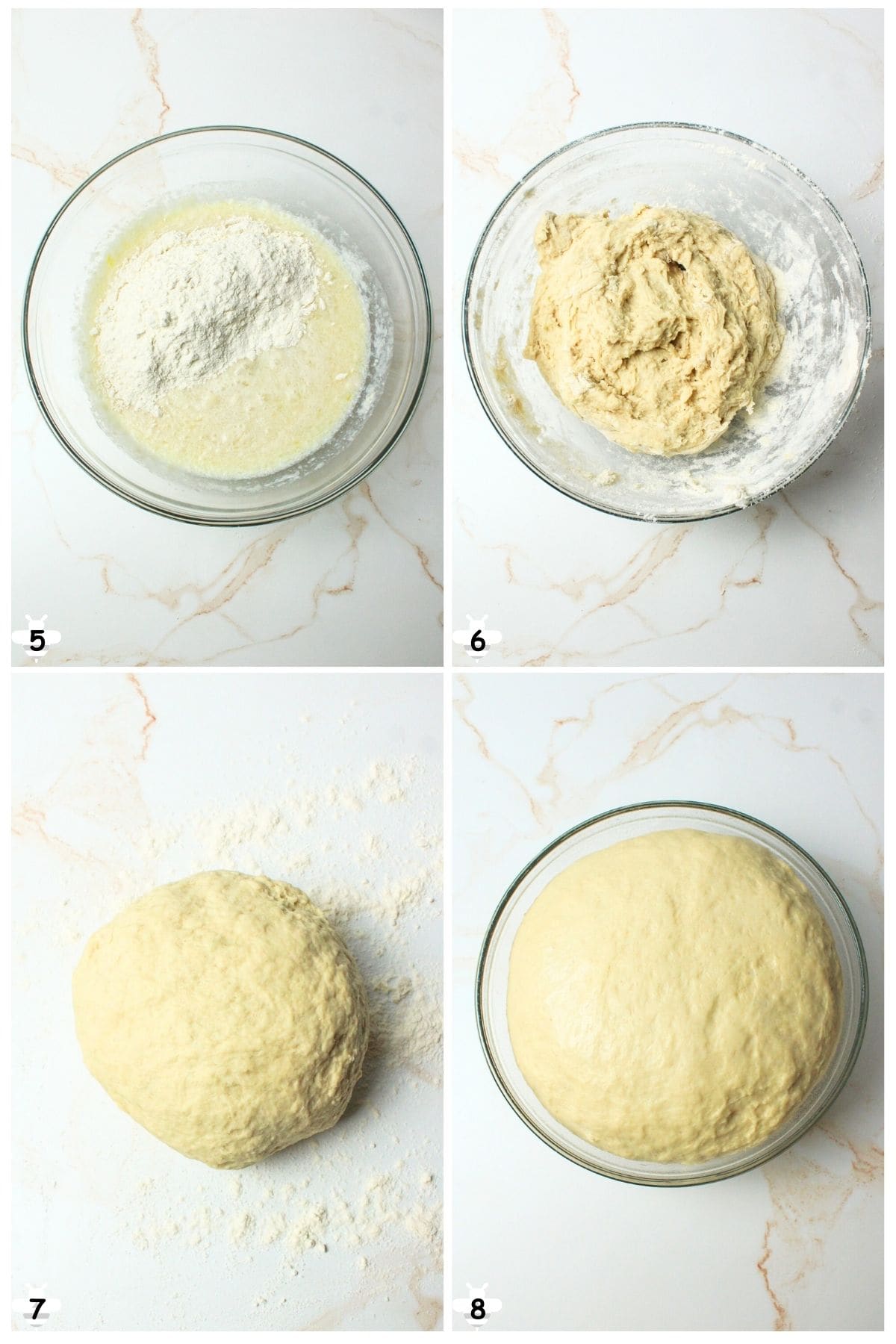 add flour until shaggy, knead until elastic and then proof until doubled.