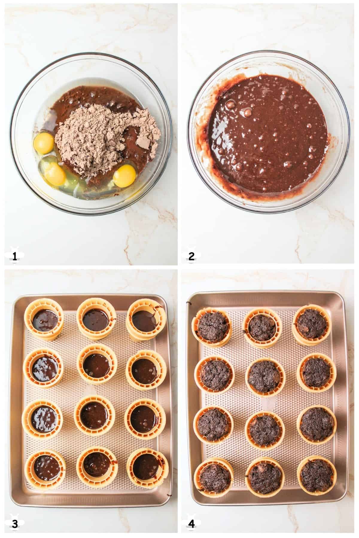 mix ingredients together and divide into cones then bake.