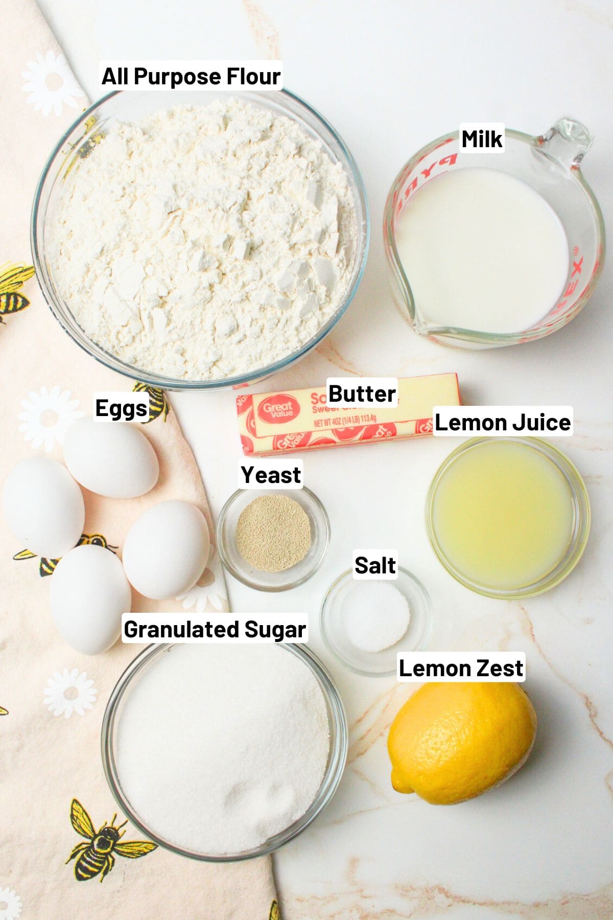 ingredients needed for lemon curd donuts.