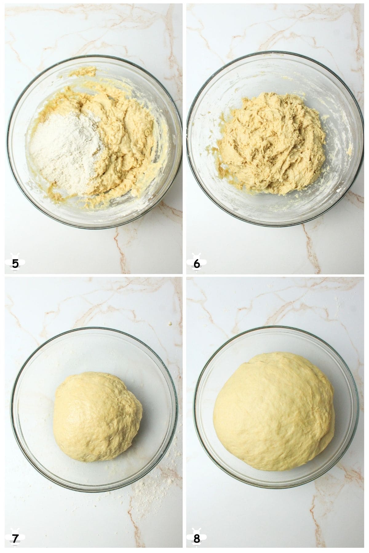 add flour, knead dough then rise until doubled.