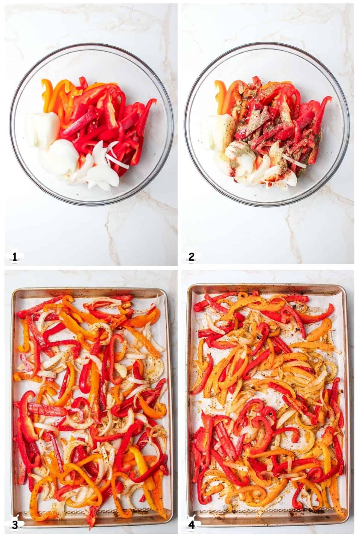 cut veggies, add seasonings, spread on sheet and bake.
