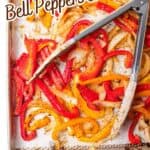 promotional graphic for oven roasted bell peppers and onions.
