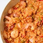 a pot of shrimp jambalaya.