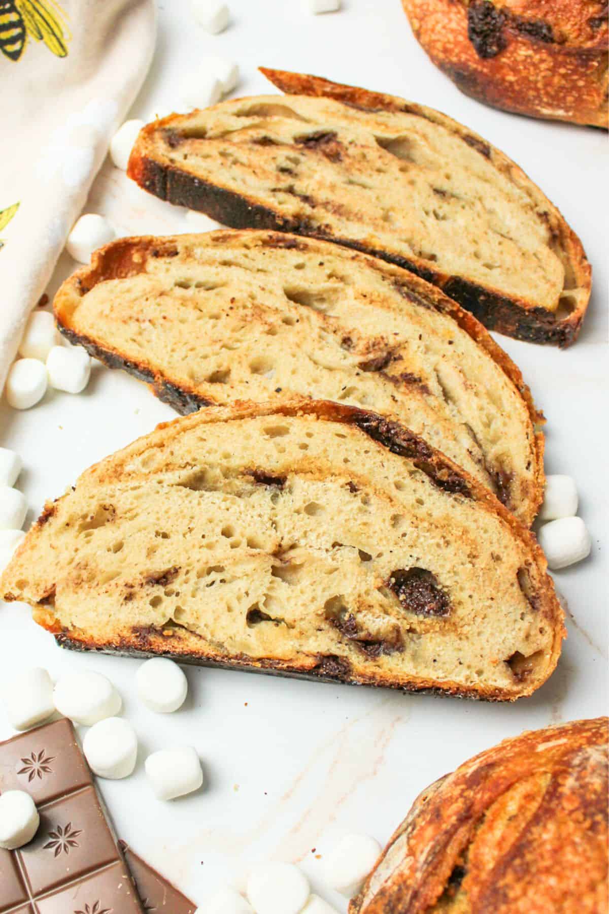 sliced smores sourdough bread.