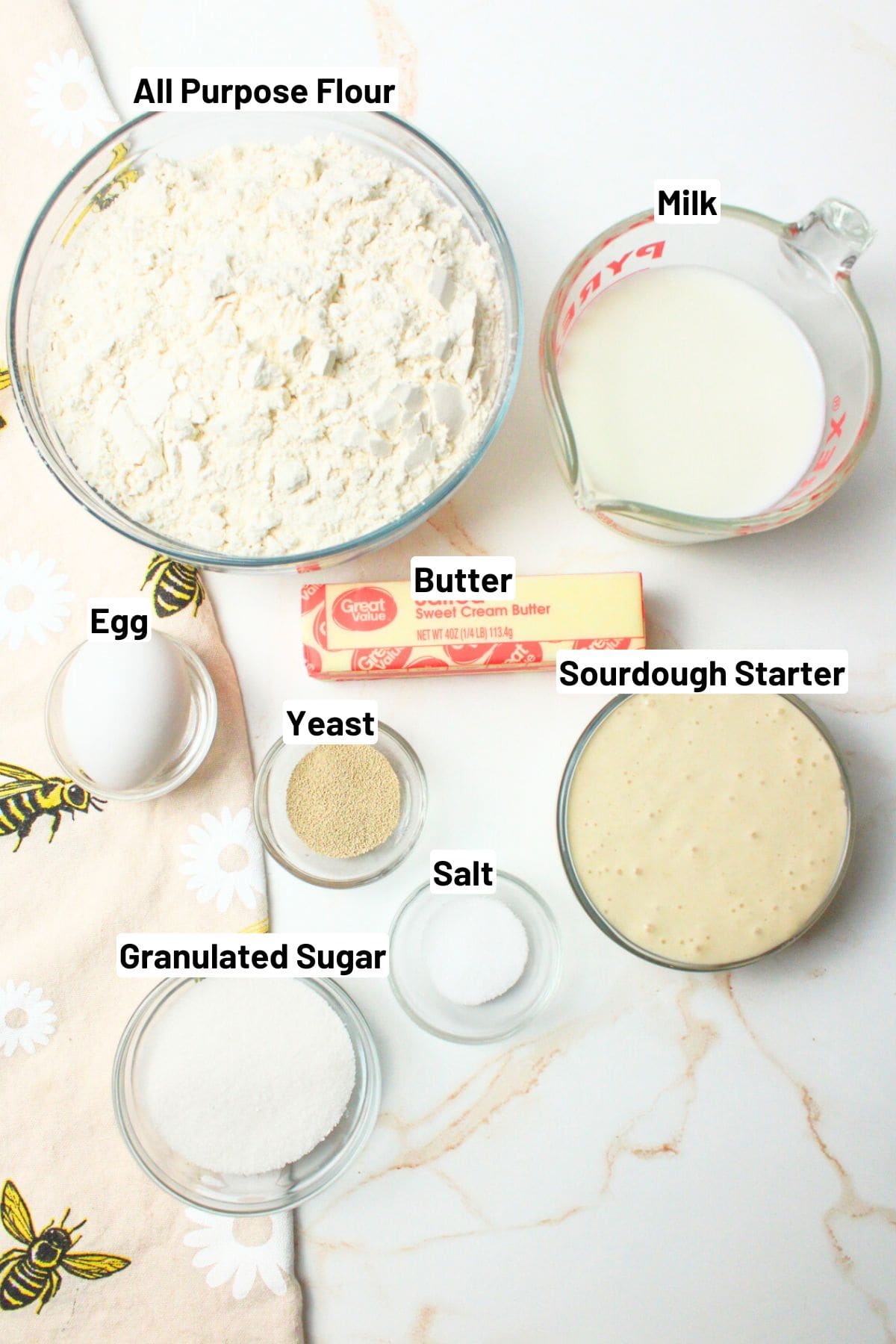 ingredients needed for sourdough donuts.