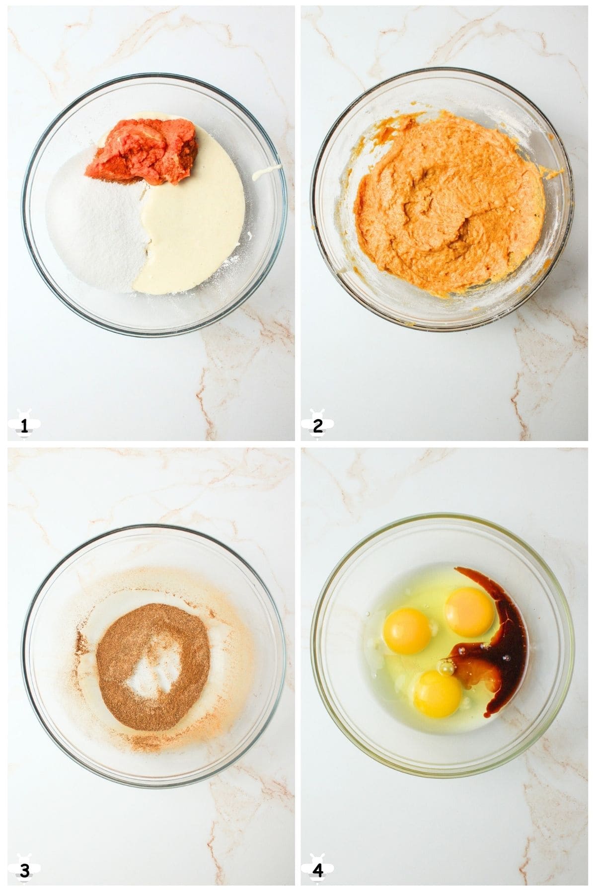 mix ingredients in seperate bowls.