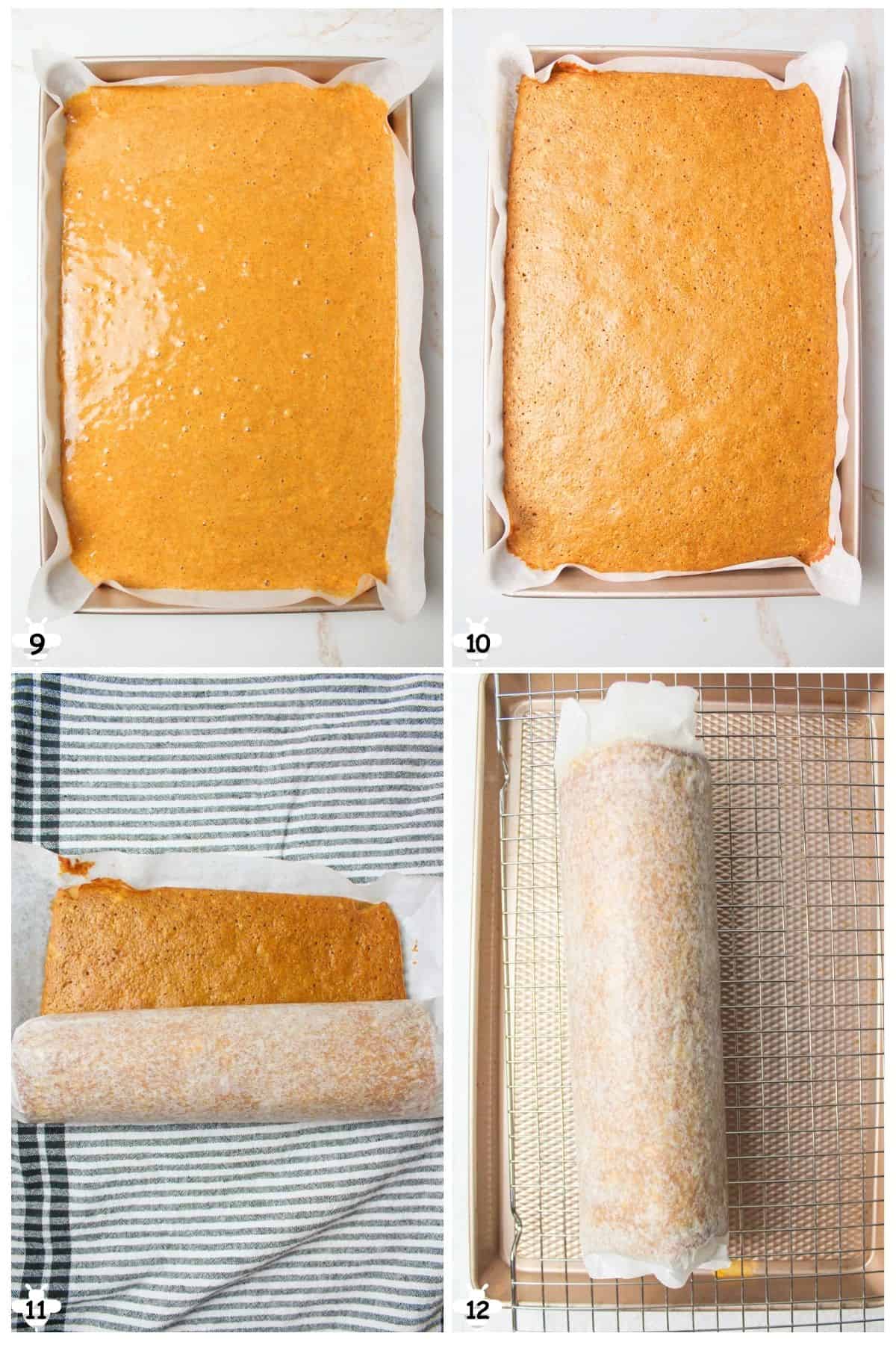 pour into baking sheet and bake then roll and cool.