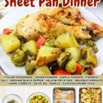 promotional graphic for chicken leg sheet pan dinner.