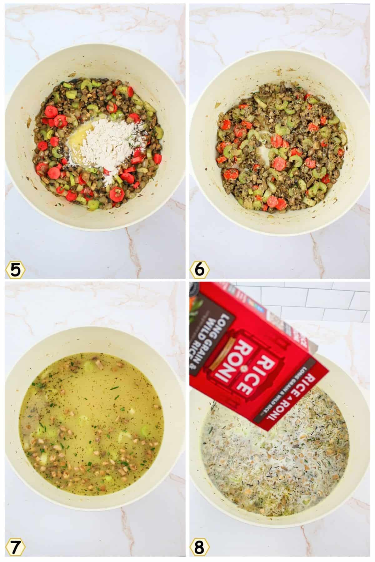 add butter, flour, broth and rice.