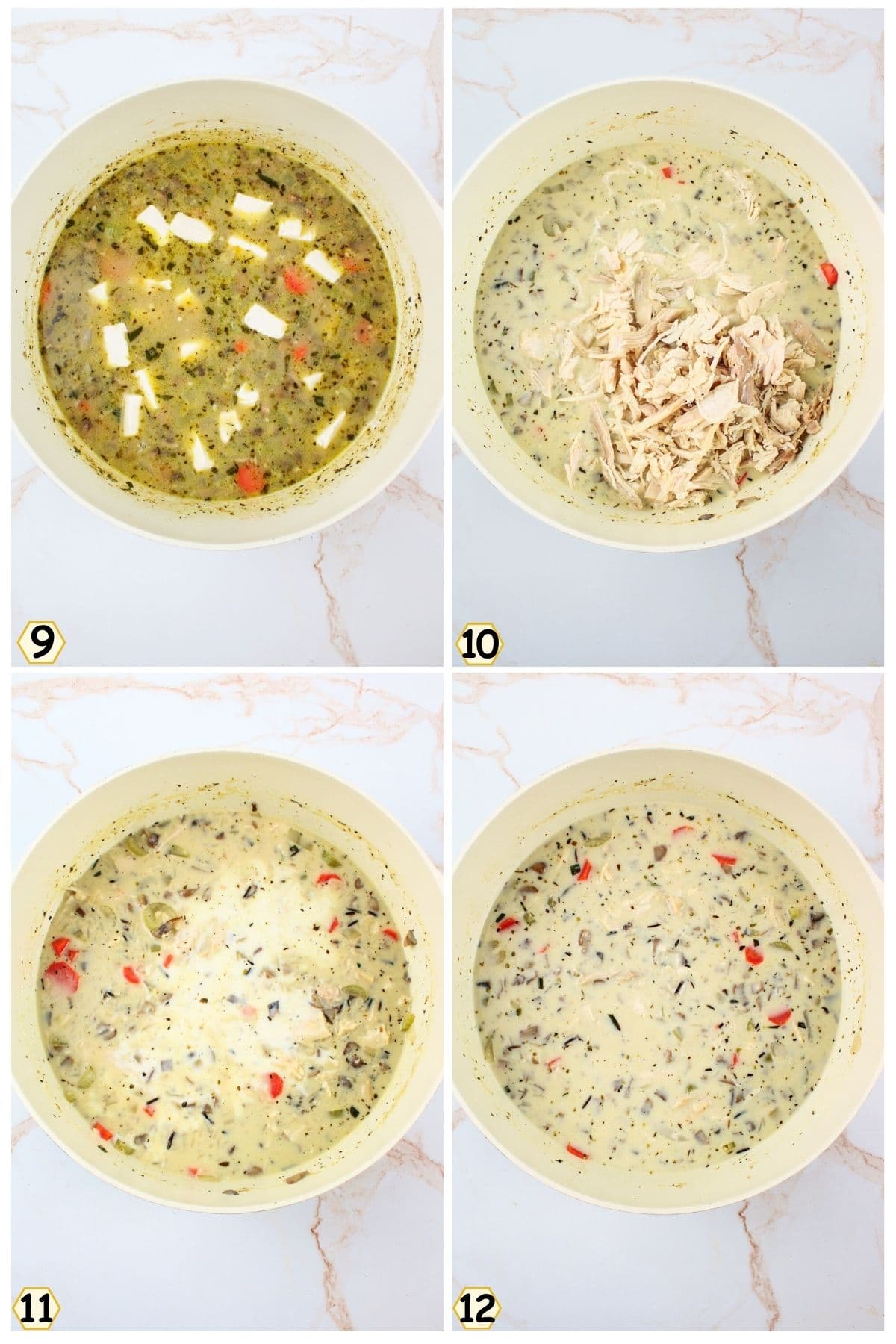 add cream cheese, turkey, and milk.