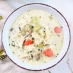 a bowl of creamy turkey wild rice soup.
