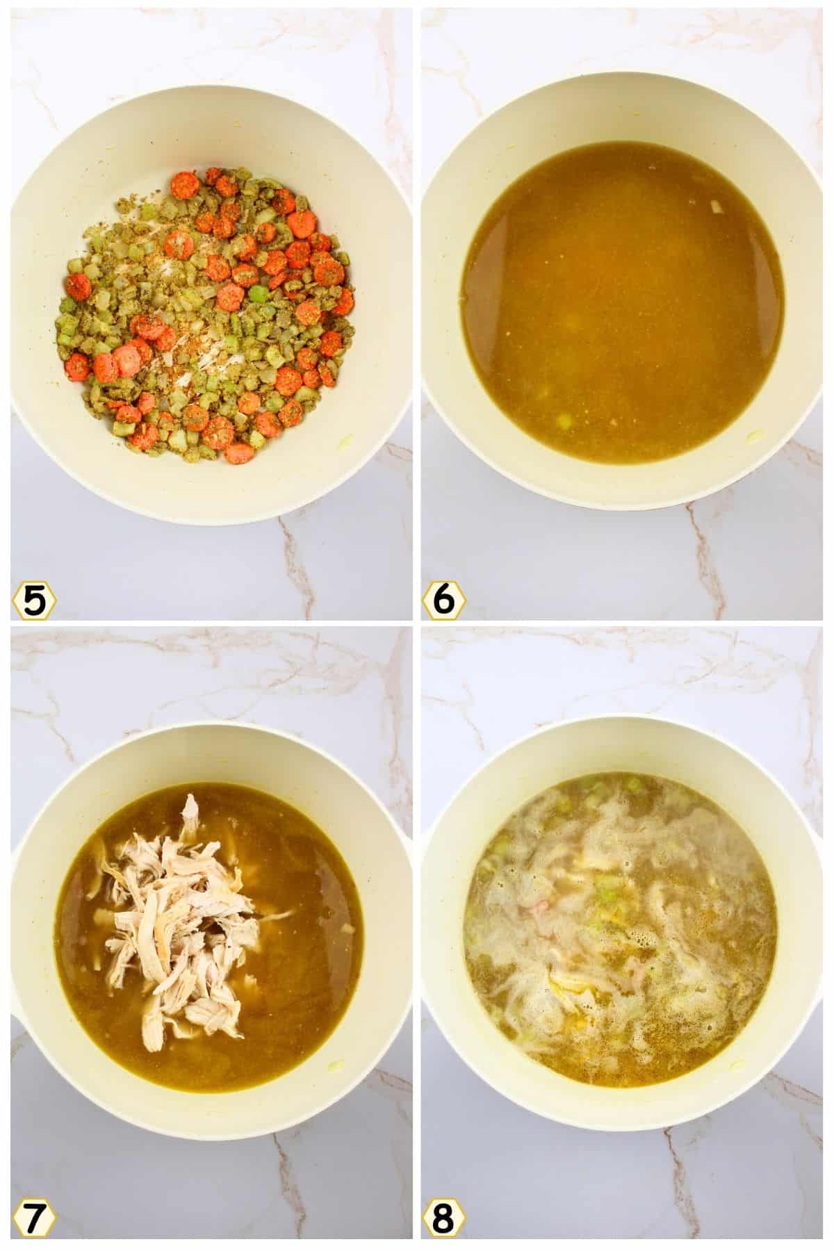 add broth and turkey and bring to simmer.