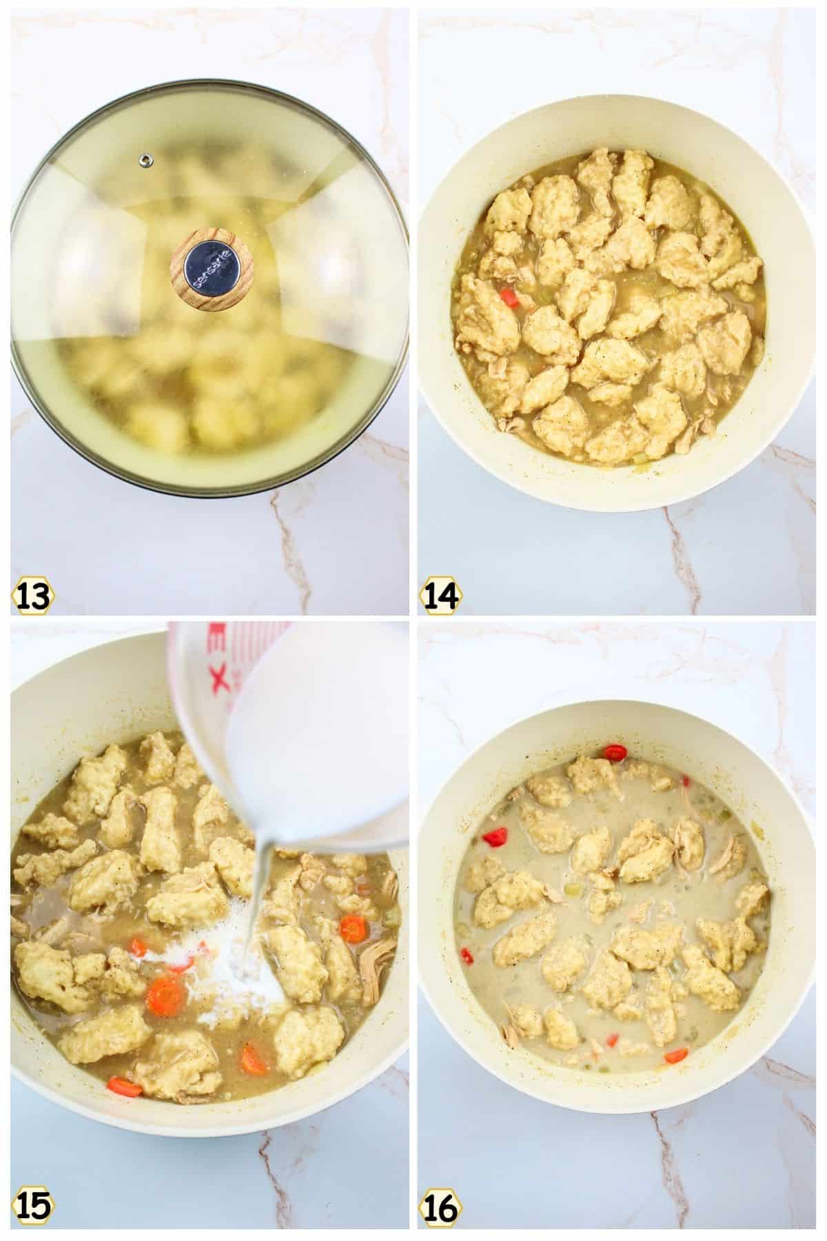 cook covered then uncovered and stir in milk.