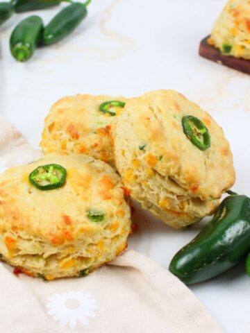 three jalapeno cheddar biscuits.