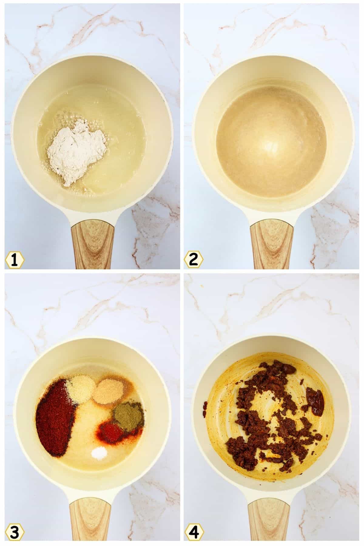 saute flour and oil, add seasonings and mix.