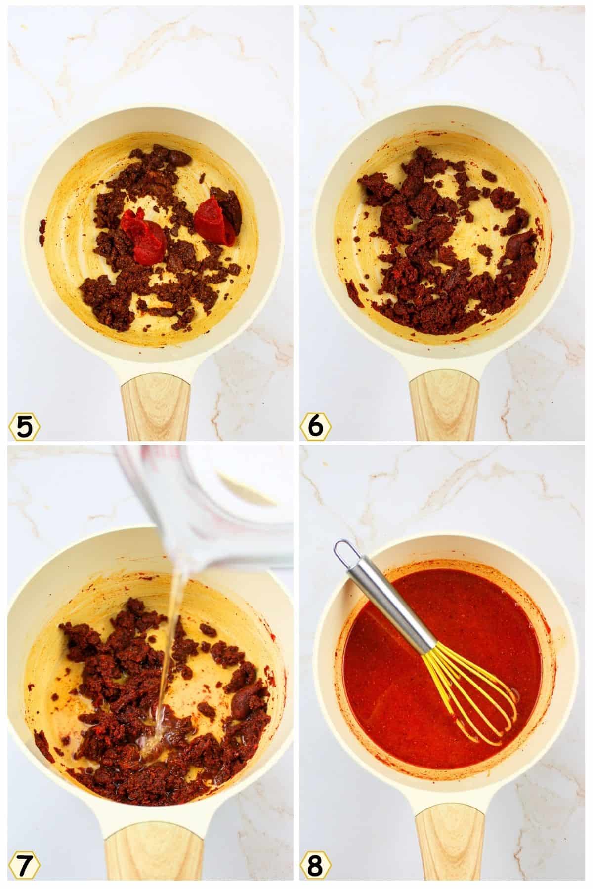 add in tomato paste and water and whisk until thickened.
