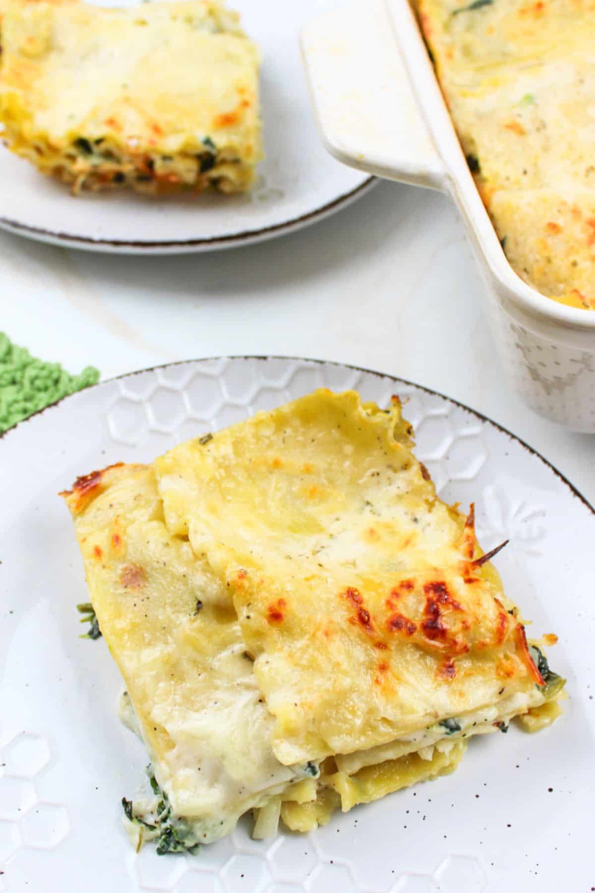 turkey lasagna on plates.