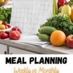 Weekly vs Monthly Meal Planning promotional graphic.