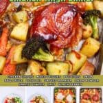 promotional graphic for bbq sheet pan chicken thigh dinner.