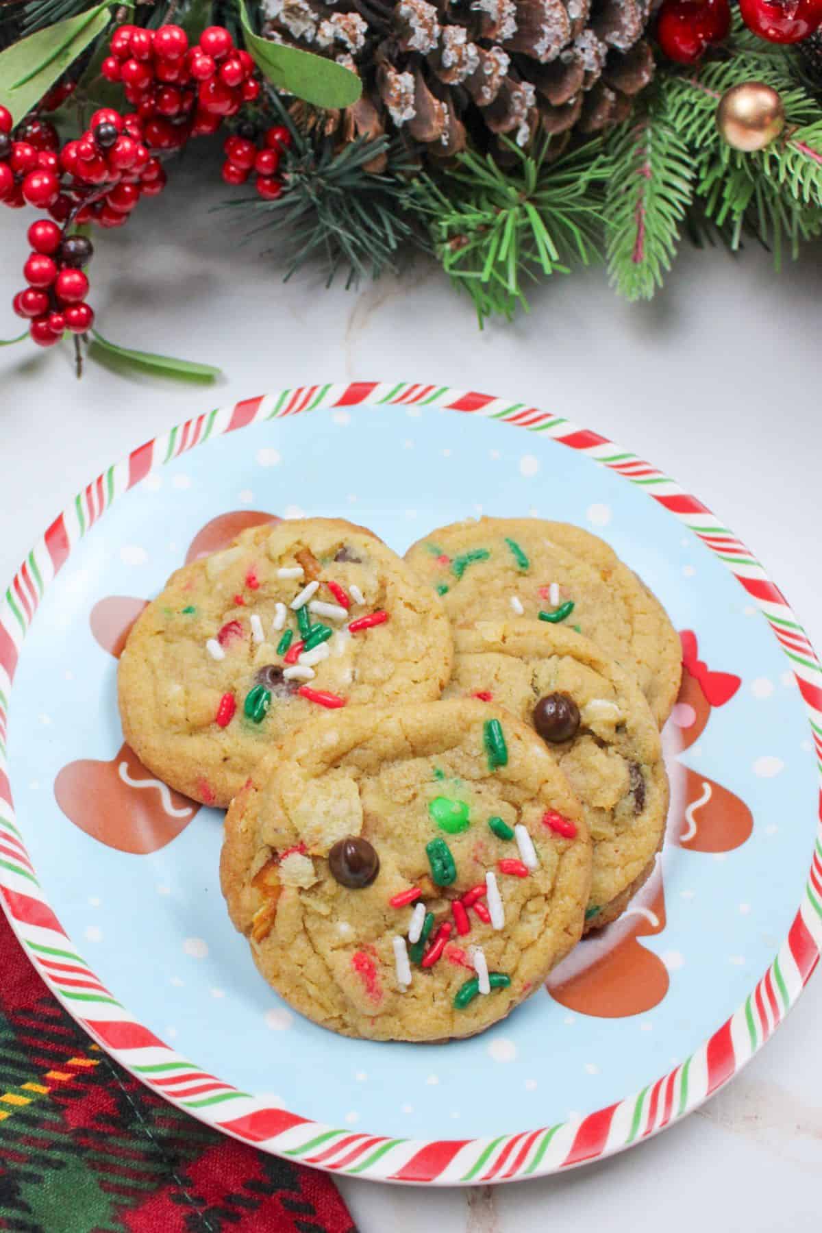 kitchen sink cookies on a plate.
