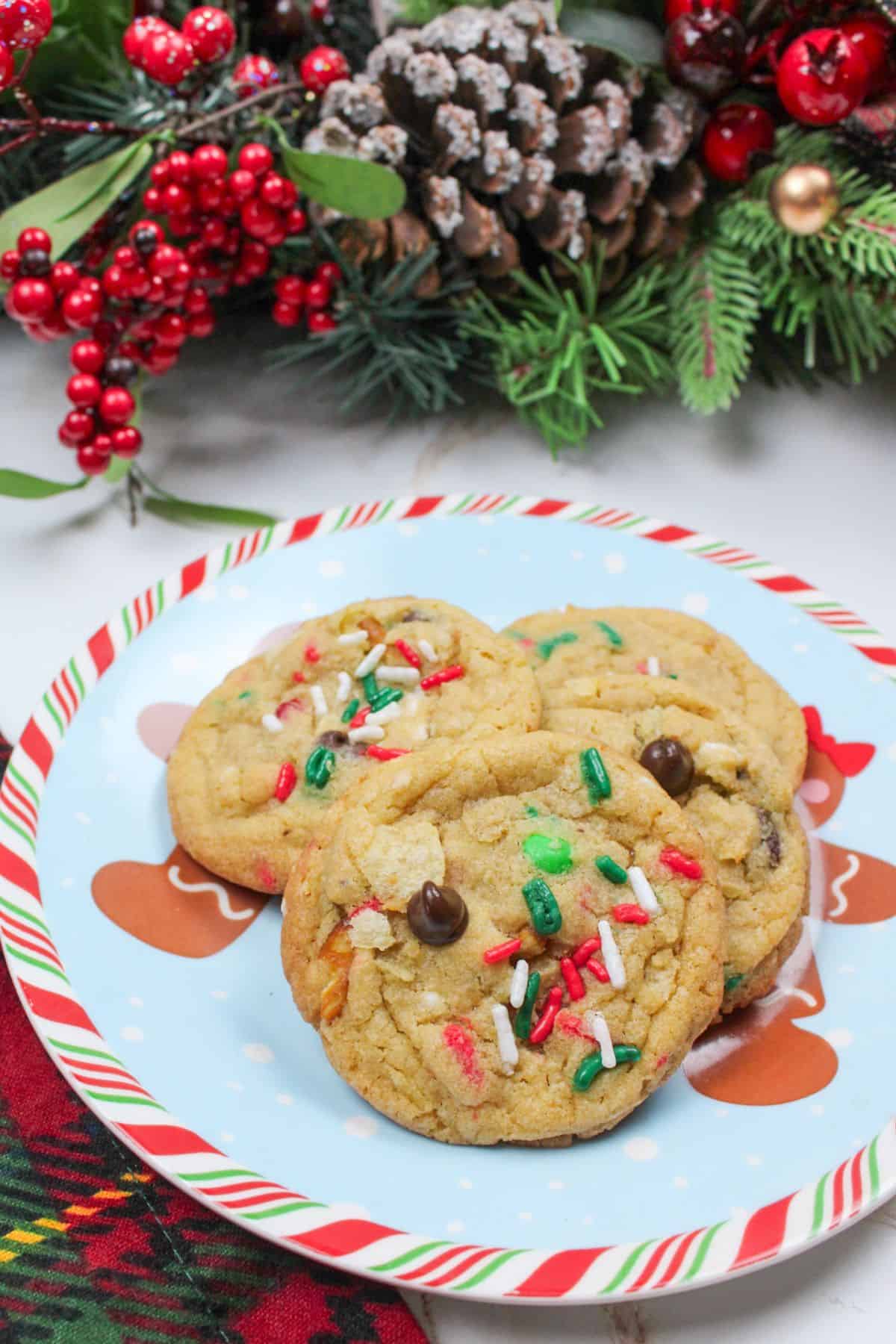 kitchen sink cookies on a plate.