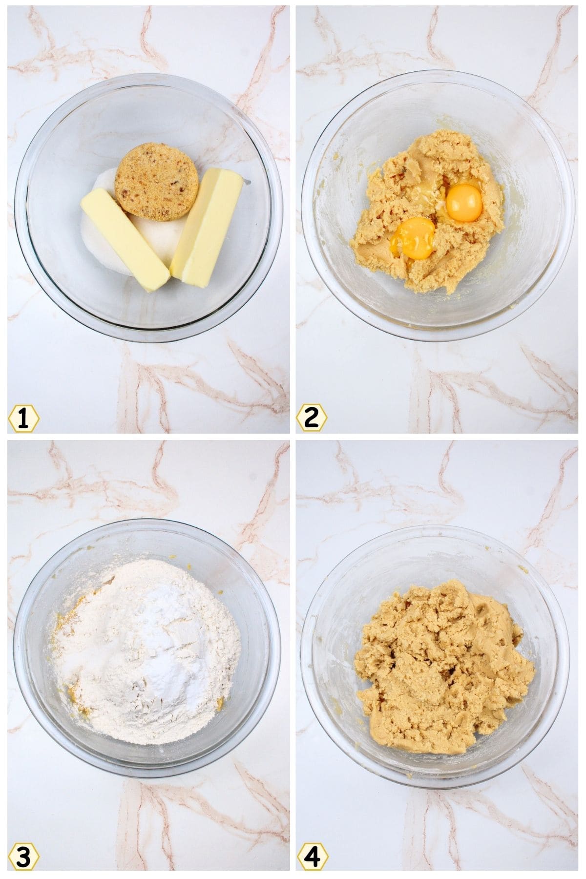 cream butter and sugar, add eggs, add dry ingredients.