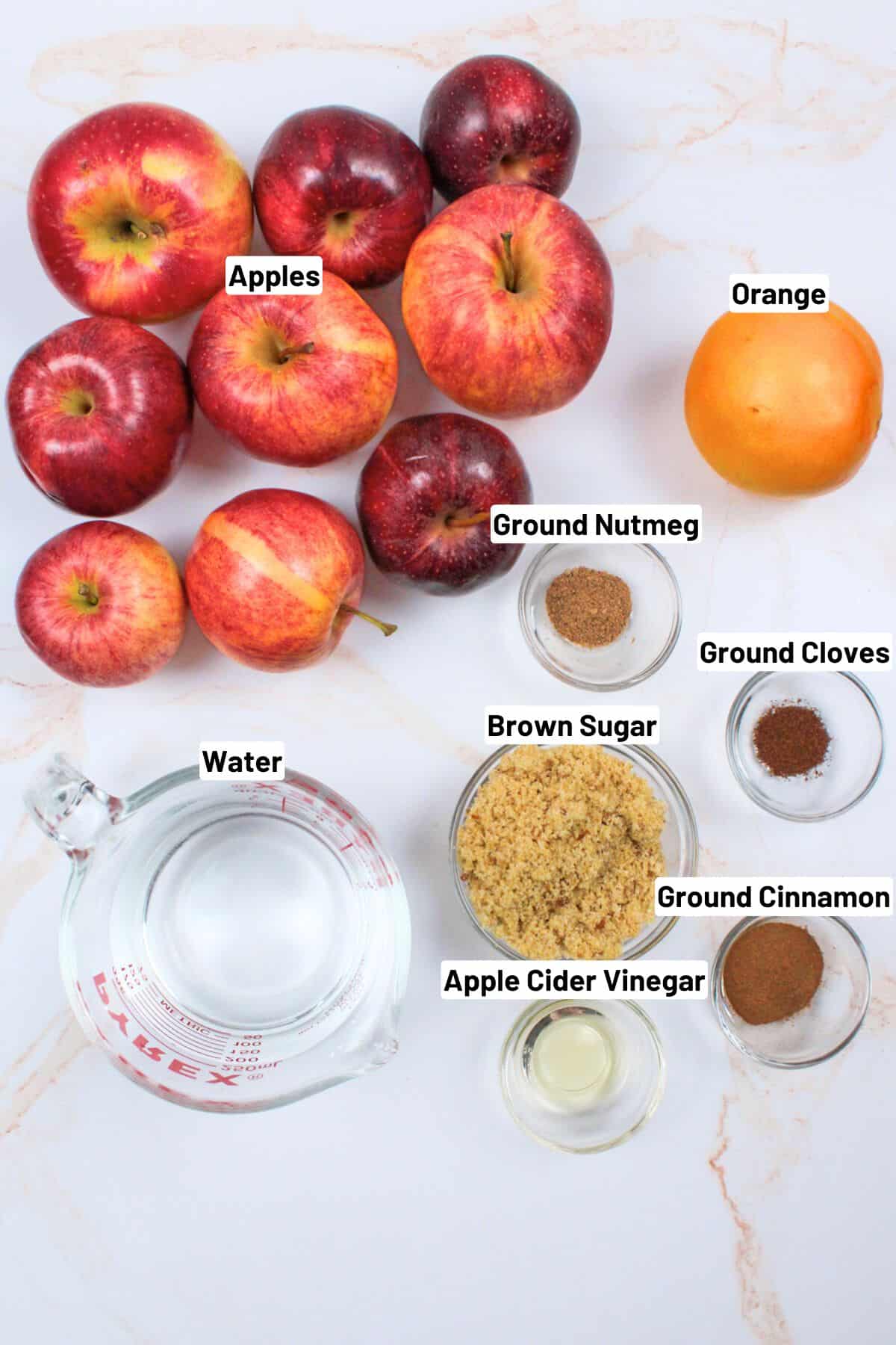 labeled ingredients needed to make crockpot apple cider.
