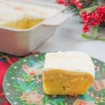 eggnog poke cake on a plate.