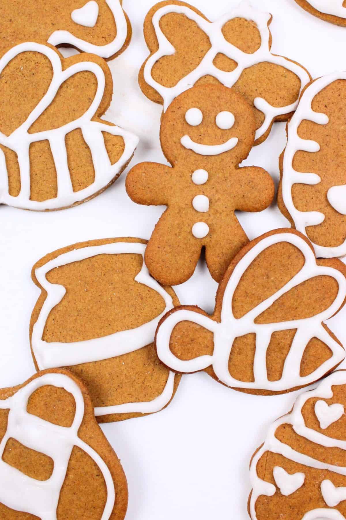 several decorated gingerbread cookies.