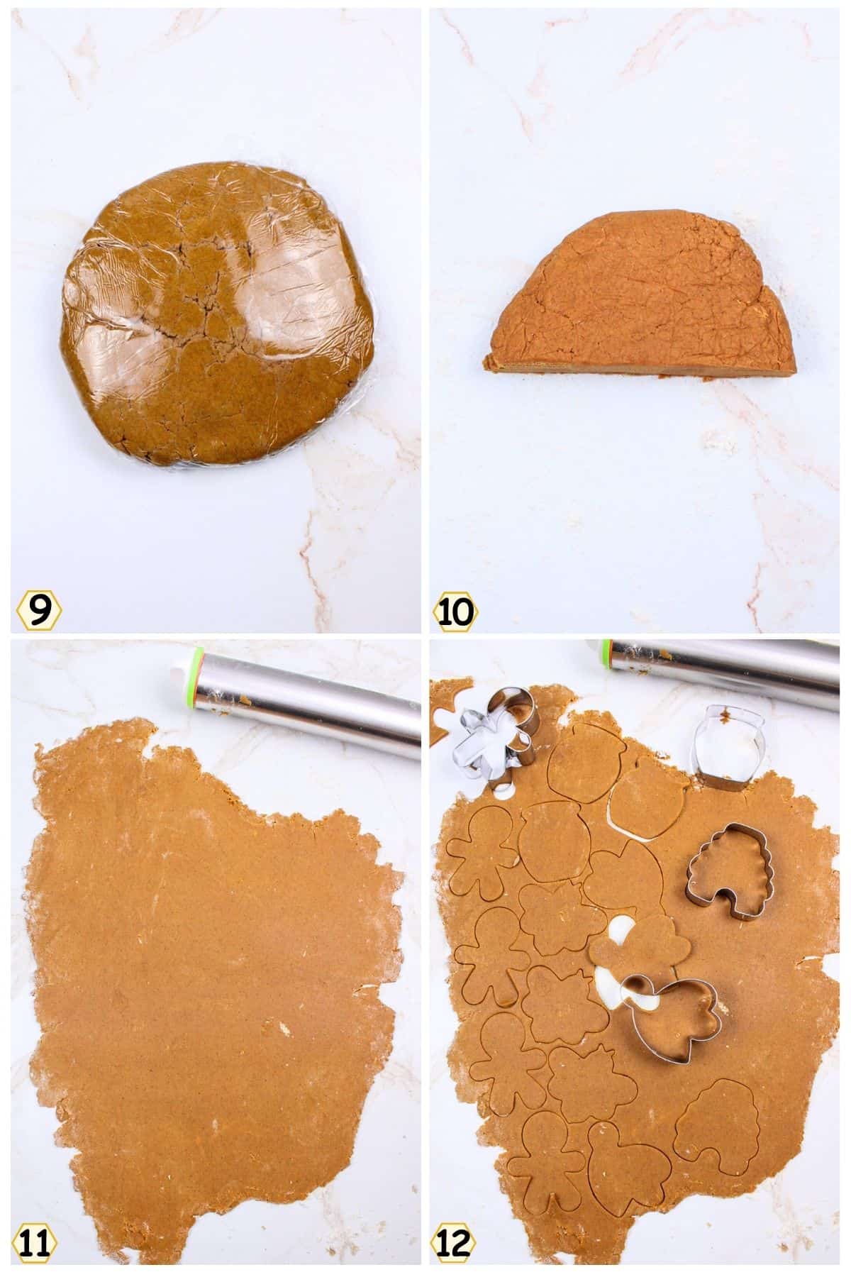 chill dough wrapped as disc, remove half, roll thin and cut into shapes.