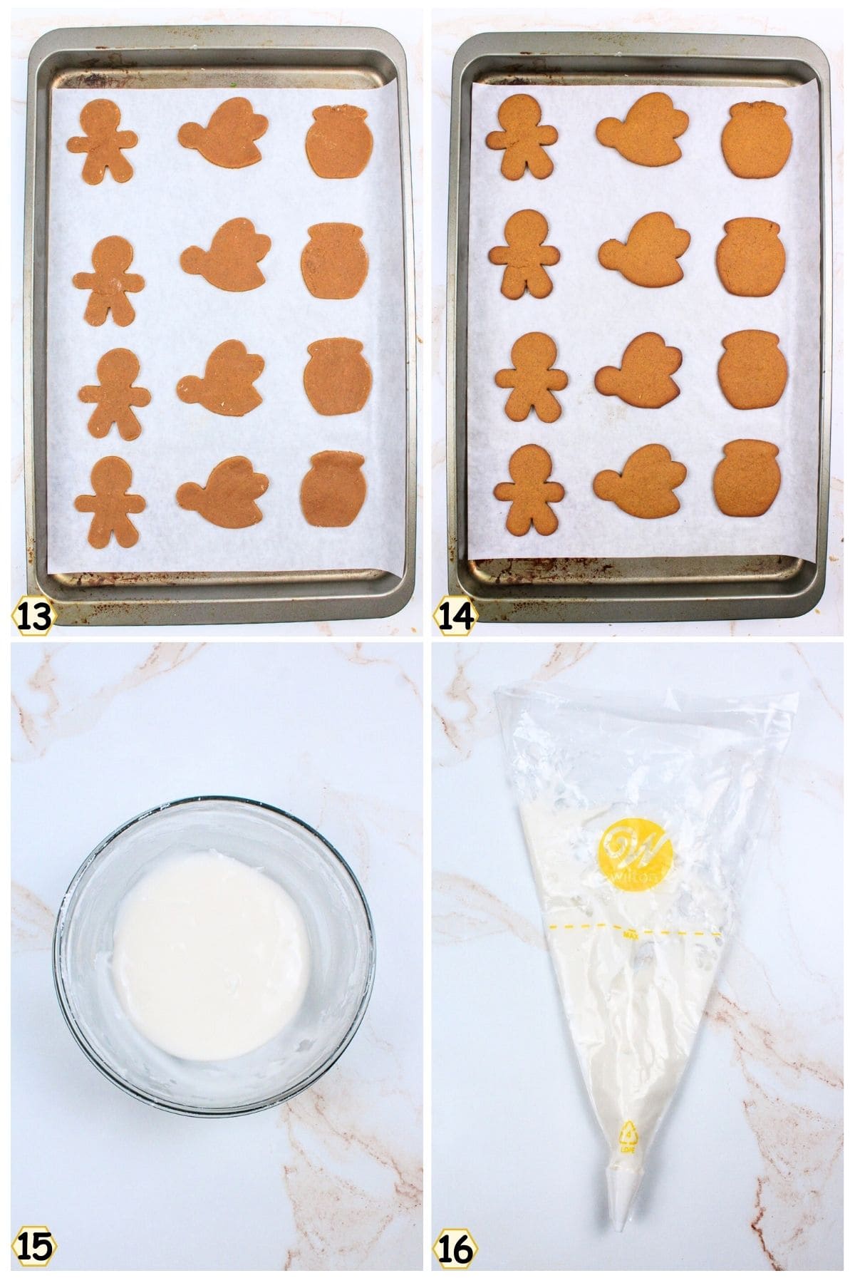 place on sheet and bake then prep icing and decorate.