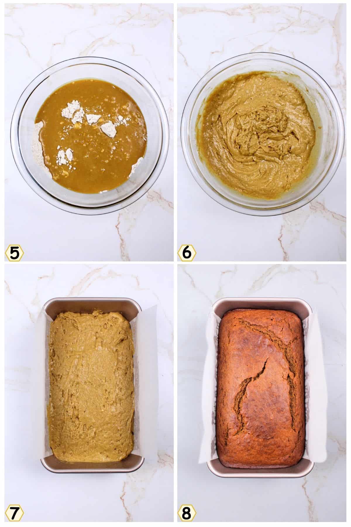 mix wet and dry ingredients together, pour into bread pan and bake.