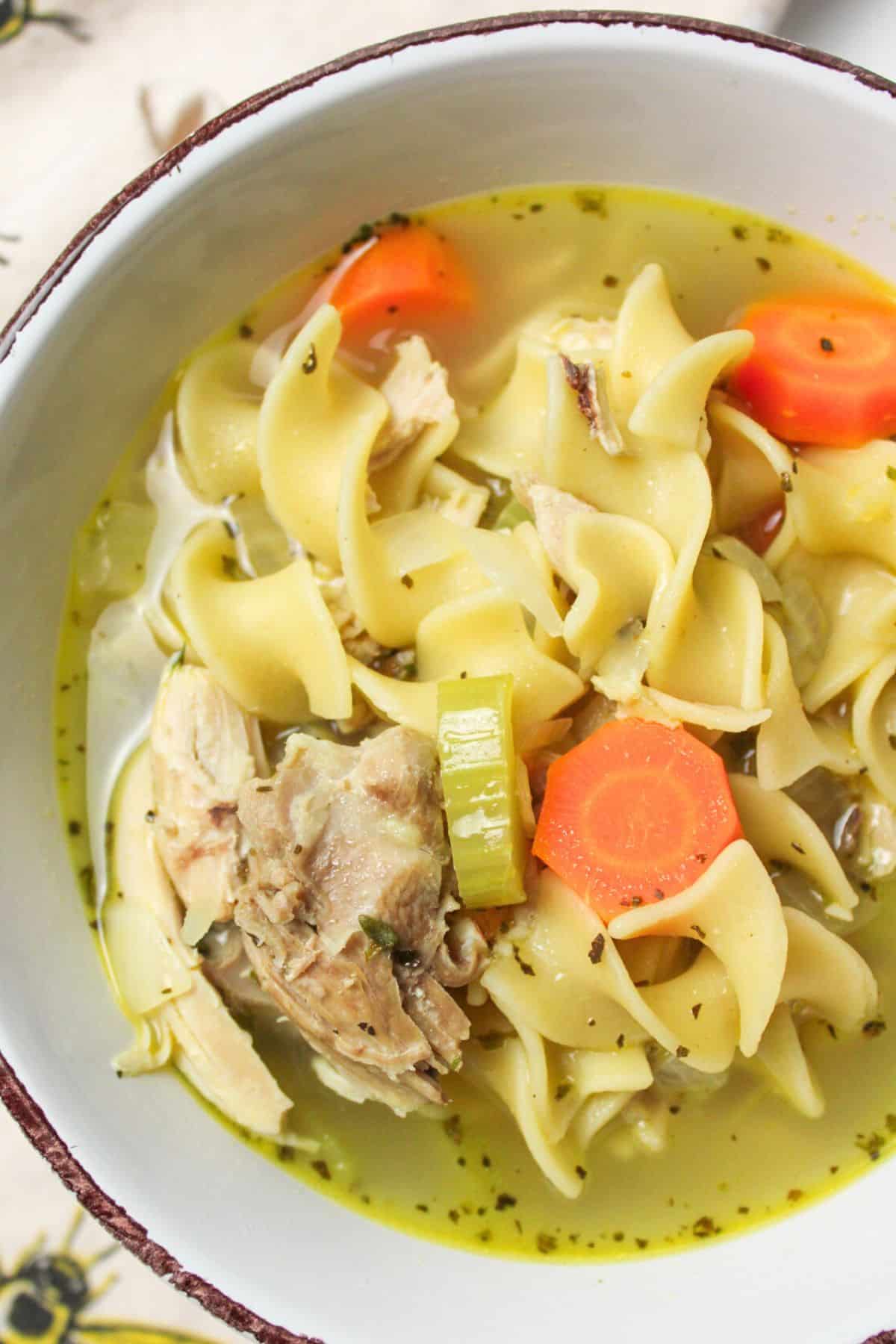 bowl filled with chicken noodle soup.