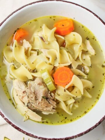 bowl filled with chicken noodle soup.
