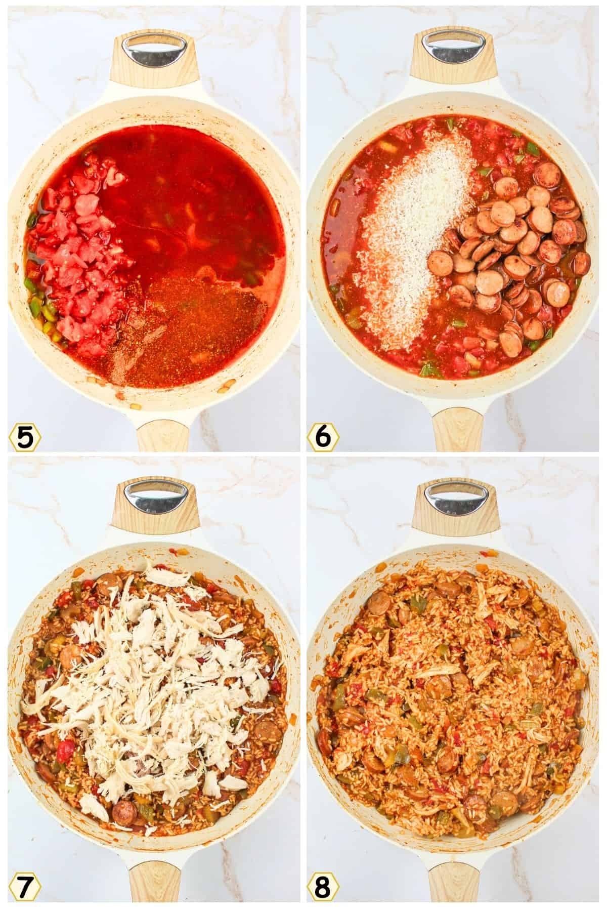 add liquids and rice, cook and stir in turkey.