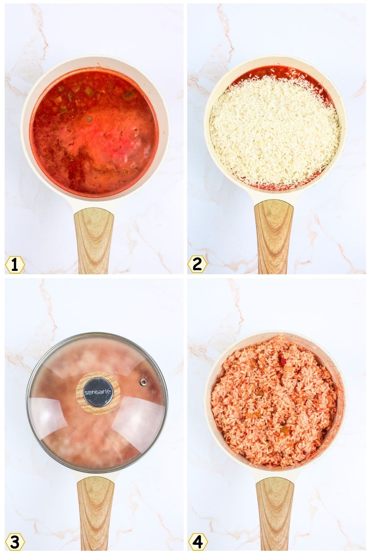 boil salsa and water, add rice, cover and fluff.