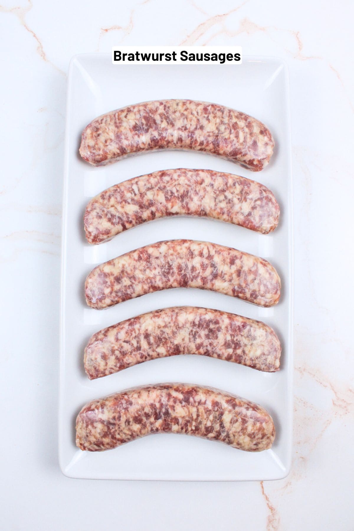 labeled ingredients needed to make baked bratwurst.