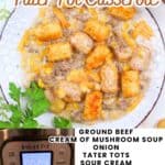 promotional graphic for instant pot tater tot casserole.