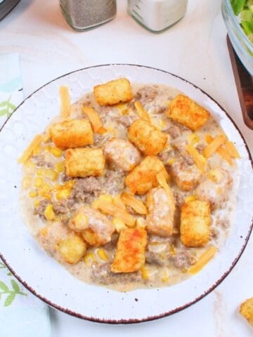 tater tot casserole on plate.
